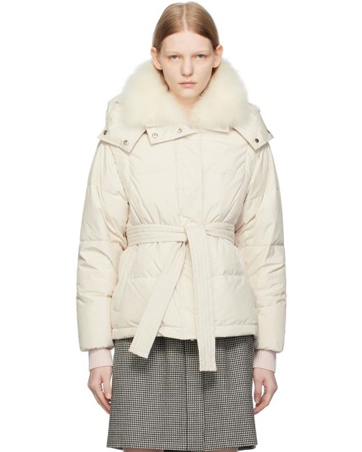 Yves Salomon Natural White Belted Down Jacket