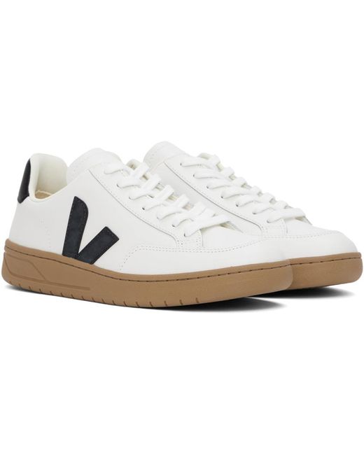 Veja White & Black V-12 Leather Sneakers for men