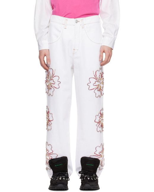 Bluemarble White Embroidered Jeans for men
