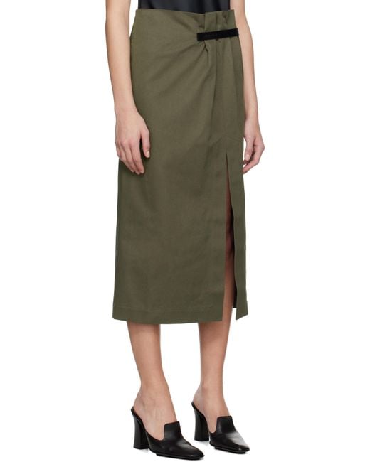 J.W. Anderson Green Khaki Strap Detail Slit Midi Skirt