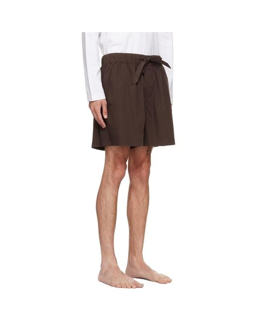 Tekla Brown Poplin Pyjama Shorts for men