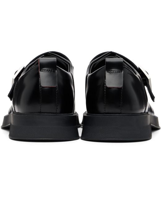 HUGO Black Leather Logo Buckle Monkstraps for men