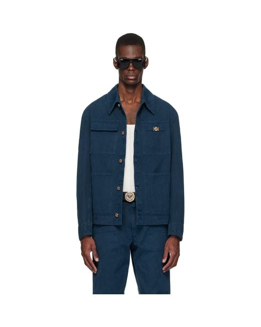 Versace Blue Overdyed Canvas Carpenter Jacket for men