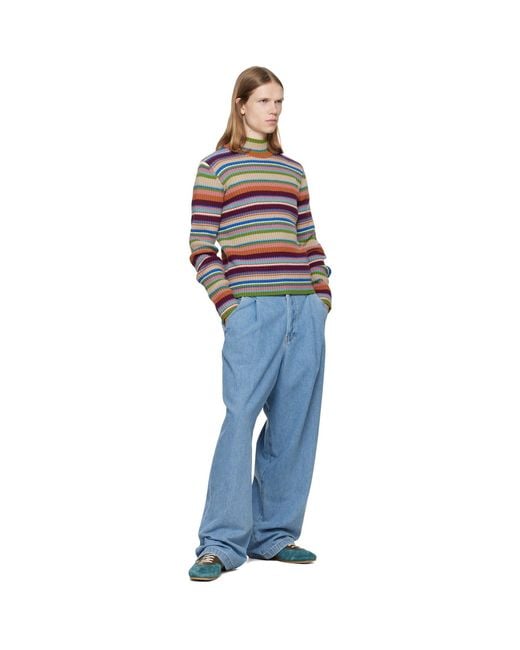 Dries Van Noten Blue Ribbed Wool Turtleneck for men