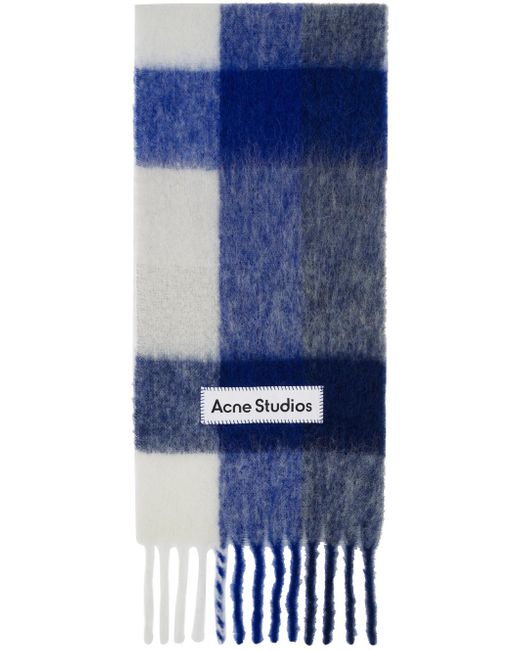 Acne Blue & White Checked Scarf for men