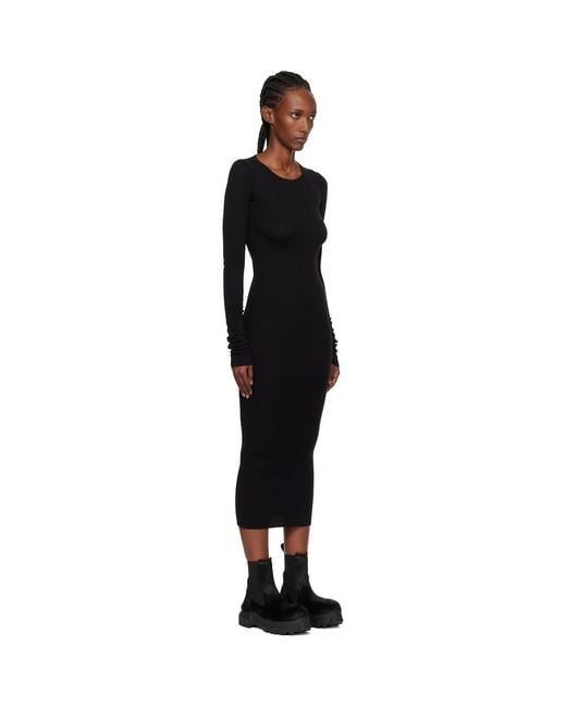 Rick Owens Black Concordians Rib Long Sleeve Midi Dress