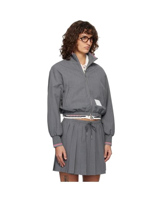 Thom Browne Gray Wool Seersucker Zip Up Track Jacket