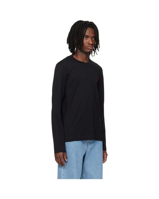 AMI Black Cotton Ami De Coeur Longsleeves T-shirt for men