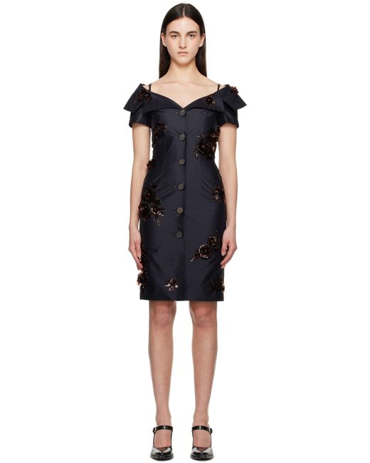ShuShu/Tong Black Off-Shoulder Lapel Slim Midi Dress