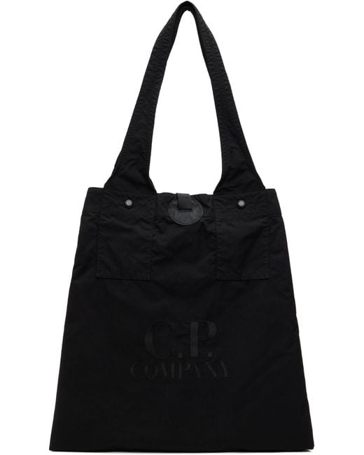 C P Company Black Twill Left Hand Logo Tote for men