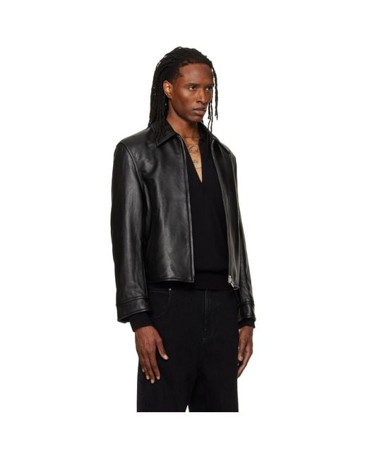 TONYWACK Black Buckle Zip Leather Jacket for men