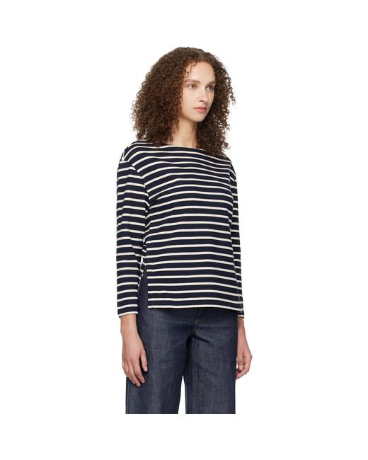 A.P.C. Black Striped Three-Quarter Sleeve T-Shirt
