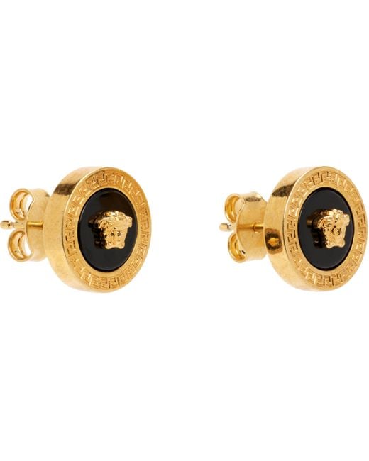 メンズ Versace エナメル メドゥーサ スタッドピアス Black