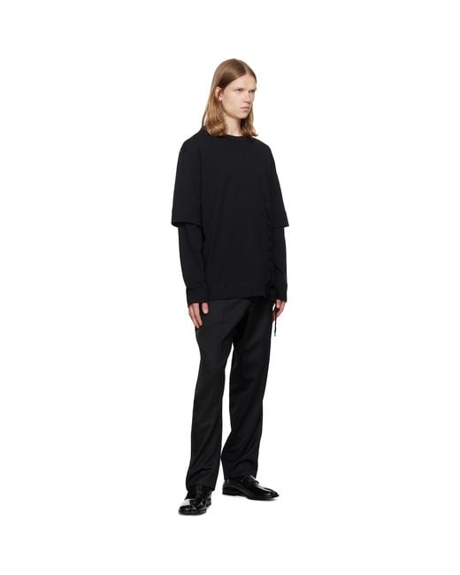 Simone Rocha Black Lace Up Hem Layered Long Sleeve T-Shirt for men