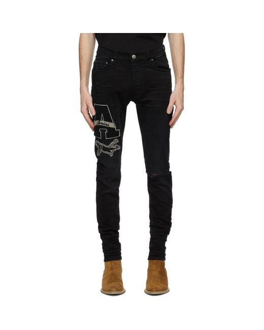 Amiri Denim Black Varsity Patch Jeans 