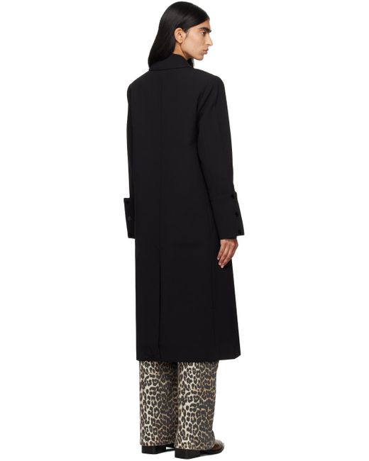 Ganni Black Recycled Crepe Notched-Lapel Coat