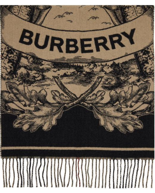 Burberry Metallic Beige Cashmere Check And Knight Scarf