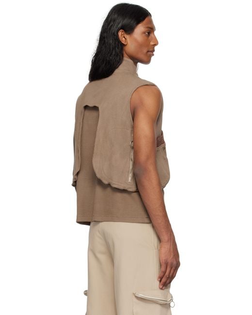 Charlie Constantinou Brown Waffle Jersey Utility Vest for men