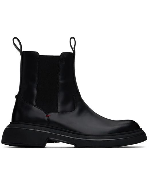 HUGO Black Polished Leather Chelsea Boots for men