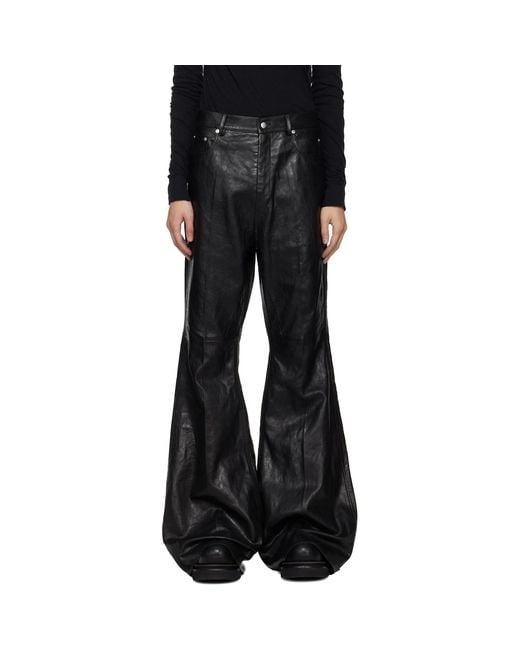Rick Owens Black Temple Bolan Bootcut Leather Pants for men