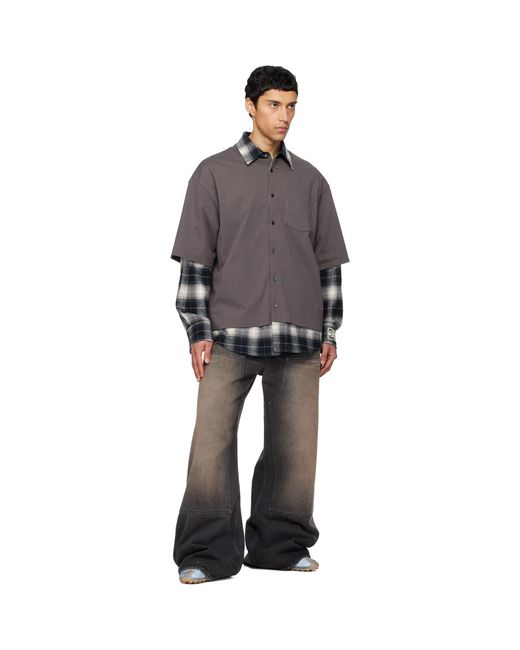 we11done Gray Check Layered Shirt for men