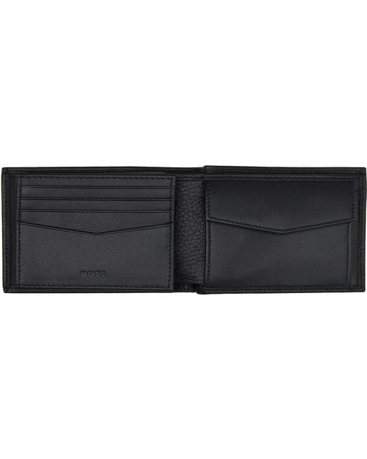Boss Black Logo-lettering Trifold Leather Wallet for men
