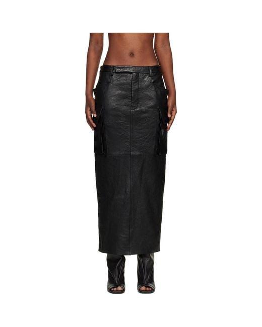 Rick Owens Black Temple Firbanks Leather Midi Skirt