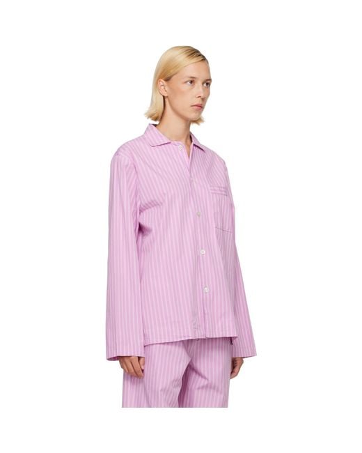 Tekla Purple Poplin Long-Sleeved Pyjama Shirt