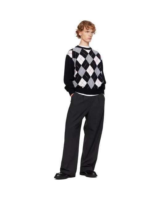 DUNST Black Argyle Crew Neck Sweater for men