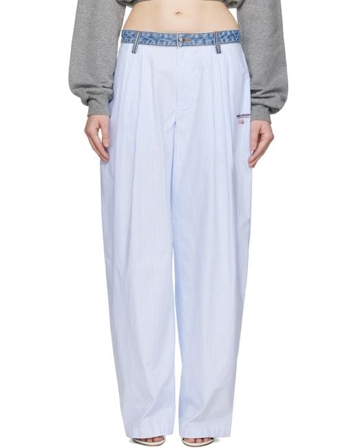 T By Alexander Wang White Denim Waistband Cotton Oxford Trousers