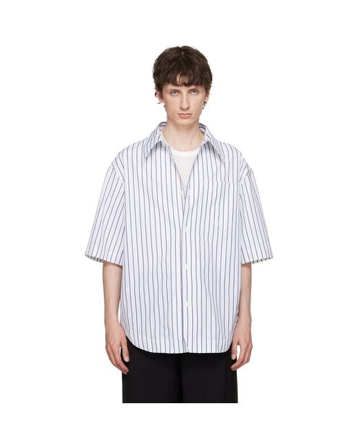 AMI White Striped 'Ami De Coeur' Wide Shirt for men