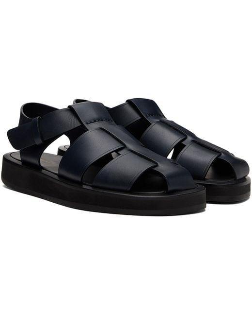 The Row Black Fisherman Woven Textured-Leather Sandals