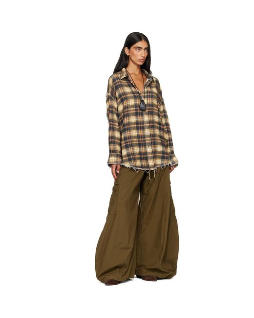 R13 Brown Shredded Seam Drop Neck Shirt