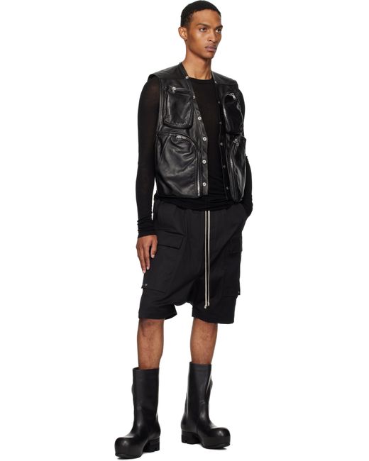 Rick Owens Black Concordians Cargo Leather Vest for men