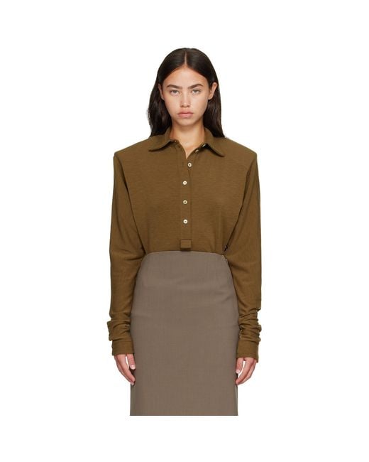 Mugler Brown Khaki Batsleeves Polo Bodysuit