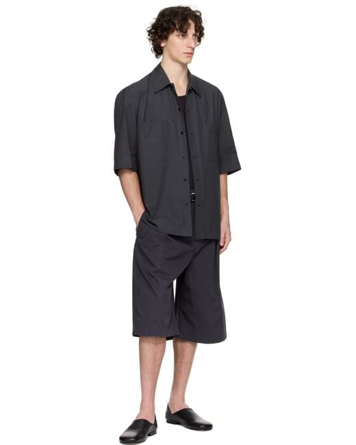Lemaire Black Maxi Pleated Bermuda Shorts for men