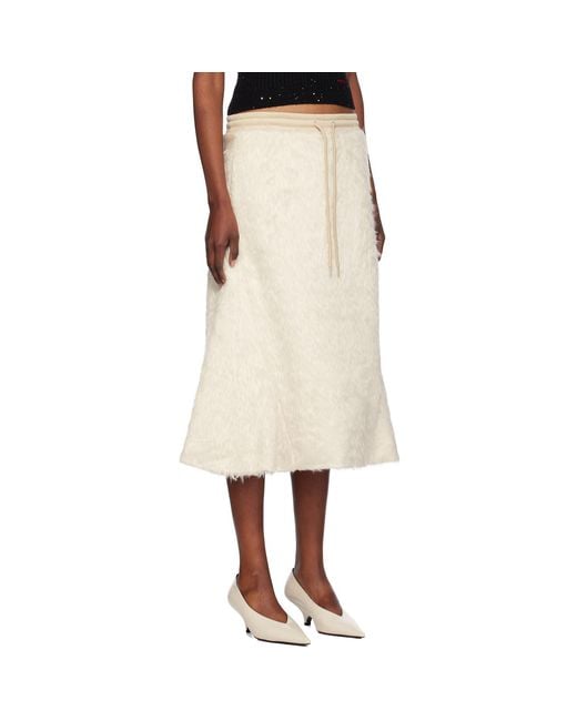 OPEN YY Natural Shaggy Faux-Fur Midi Skirt