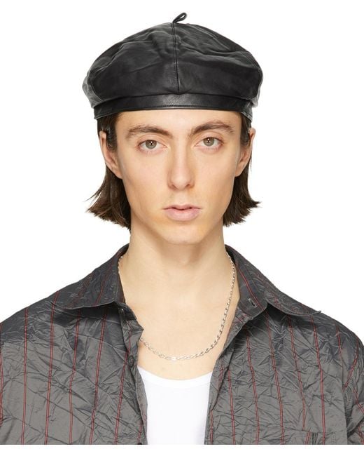Our Legacy Black Leather Beret for men