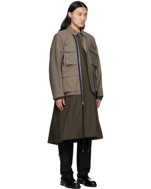 Sacai Black Taupe & Khaki Wtaps Edition Cotton Back Satin Coat for men