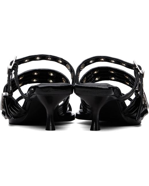 Ganni Black Buckle Strap Mule Heeled Sandals