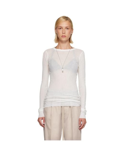 Rick Owens White Off- Tower Rib Ls T-Shirt