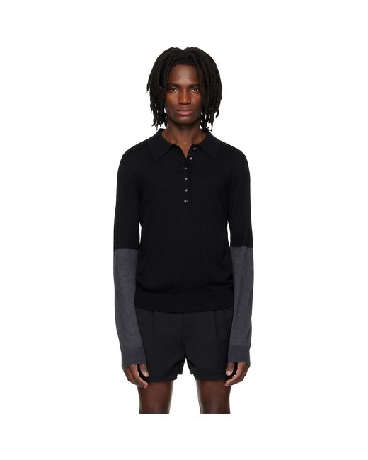 Entire studios Black Split Sleeve Polo for men