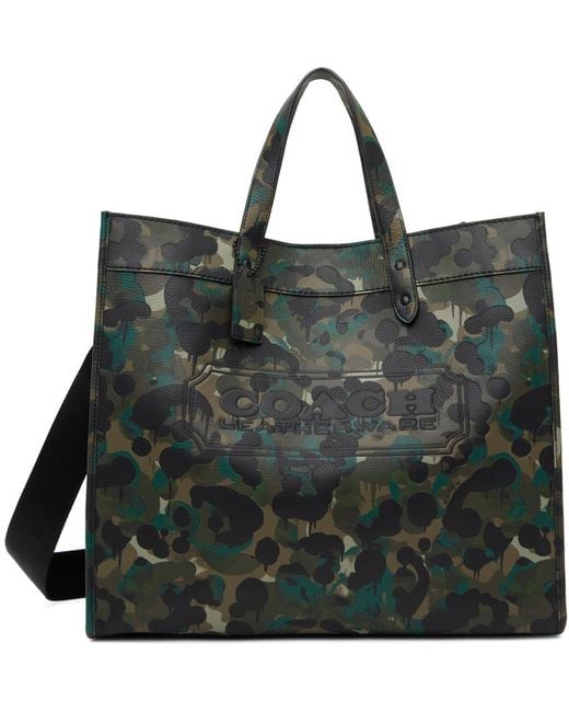 COACH Leather Camo Print Field Tote in mw/Green/Blue (Green) for Men