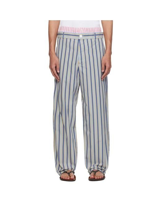 Marni Multicolor Striped Poplin Trompe L'Oeil Effect Trousers for men