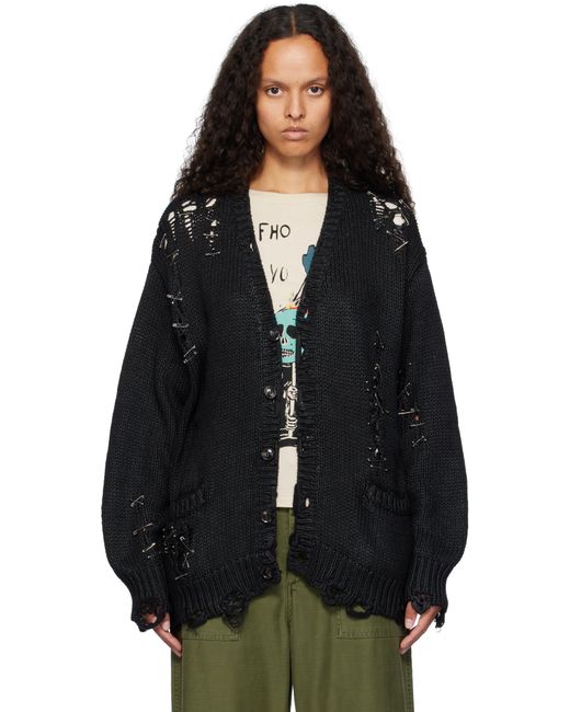 R13 Black Distressed Boyfriend Cardigan