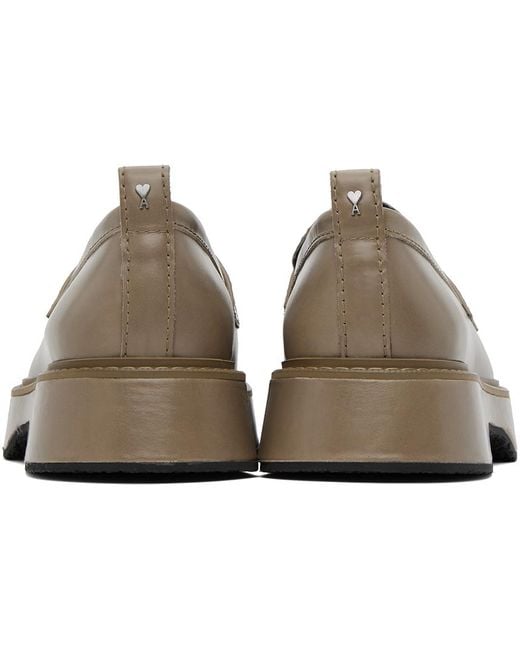 AMI Black Taupe Square Toe Loafers for men