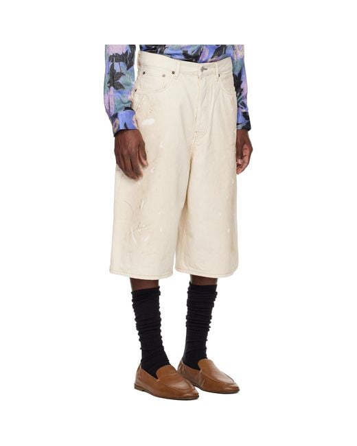 Acne Natural Off- Distressed Denim Shorts for men