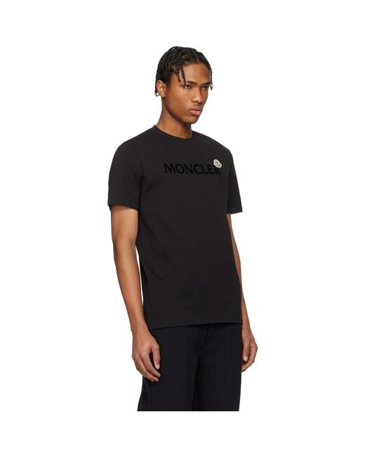 Moncler Black Flocked Logo Cotton T-Shirt for men