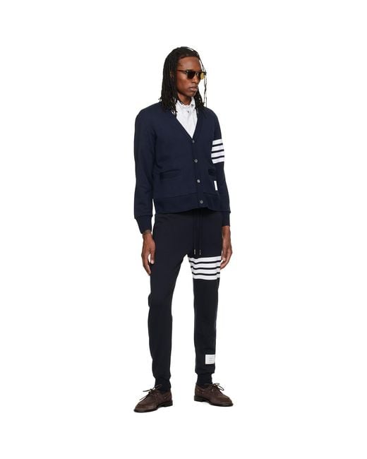 Thom Browne Blue Loopback 4-Bar Boat Embroidery Cardigan for men