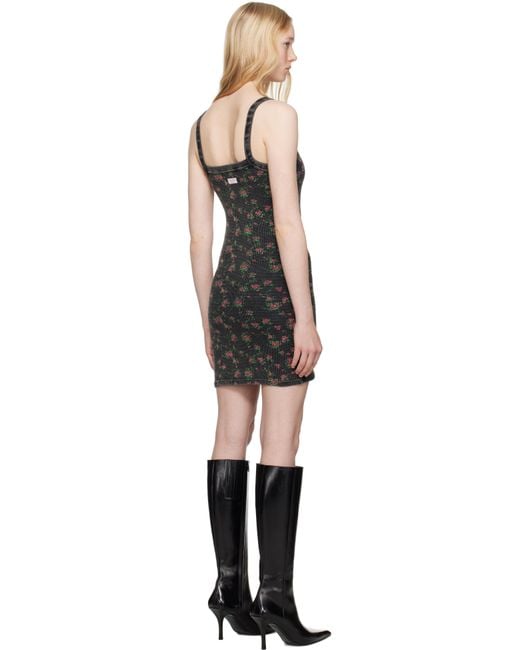 Alexander Wang ブラック フローラルプリント ワッフルニット ミニワンピース Black